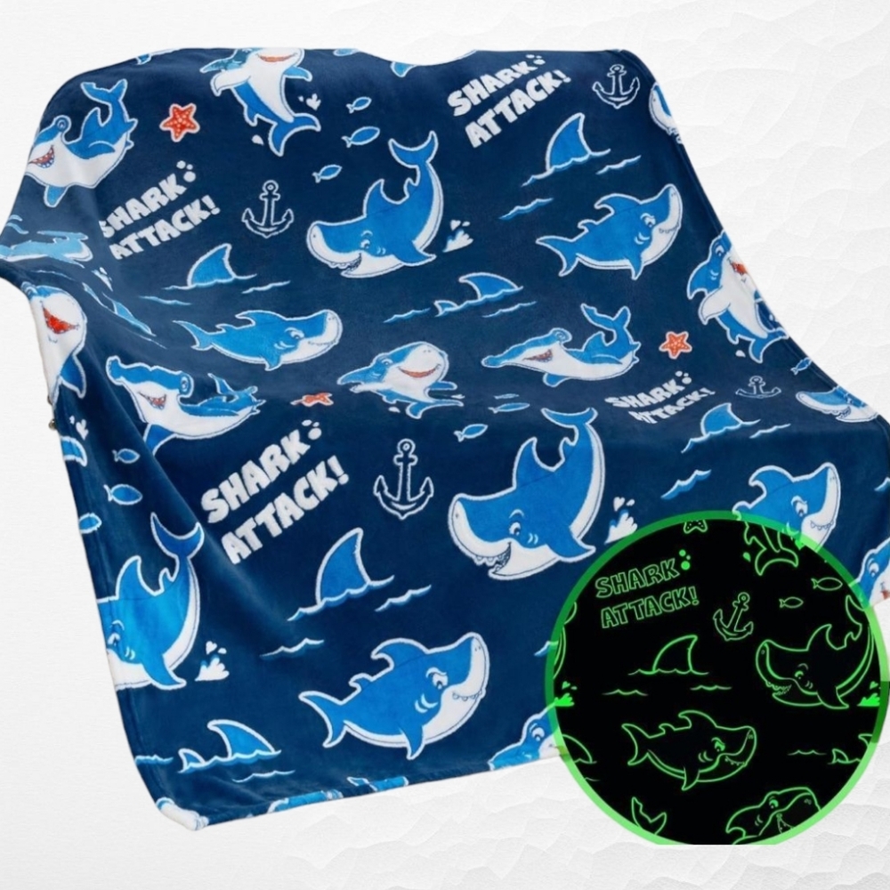Shark Glow in The Dark Throw Blanket Size 50" x 60"